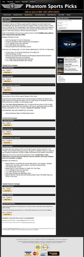 Phantom Sports Picks Football Picks Page Screen Shot