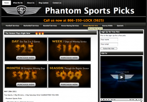 Phantom Sports Picks website home page screeen shot