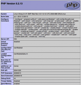 screen shot of a php info page