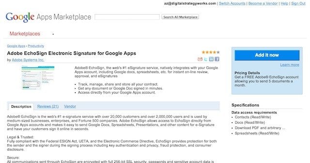 EchosSign for Google Apps screenshot