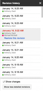 Google Docs Revision History screenshot