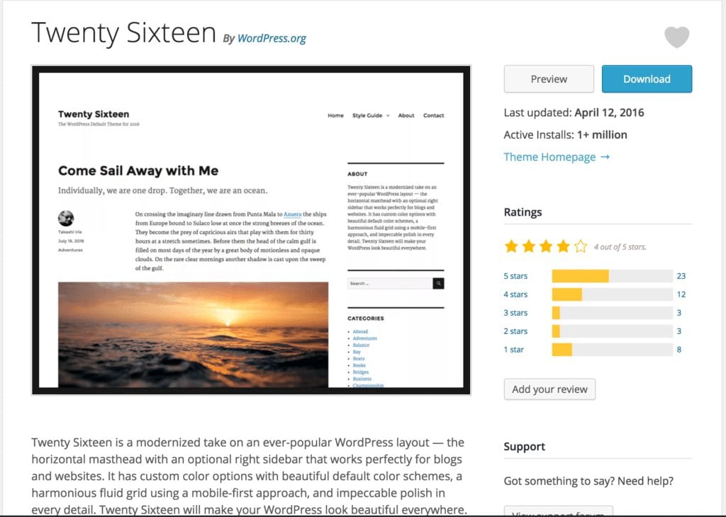 Screenshot of WordPress 2016 on WordPress.org