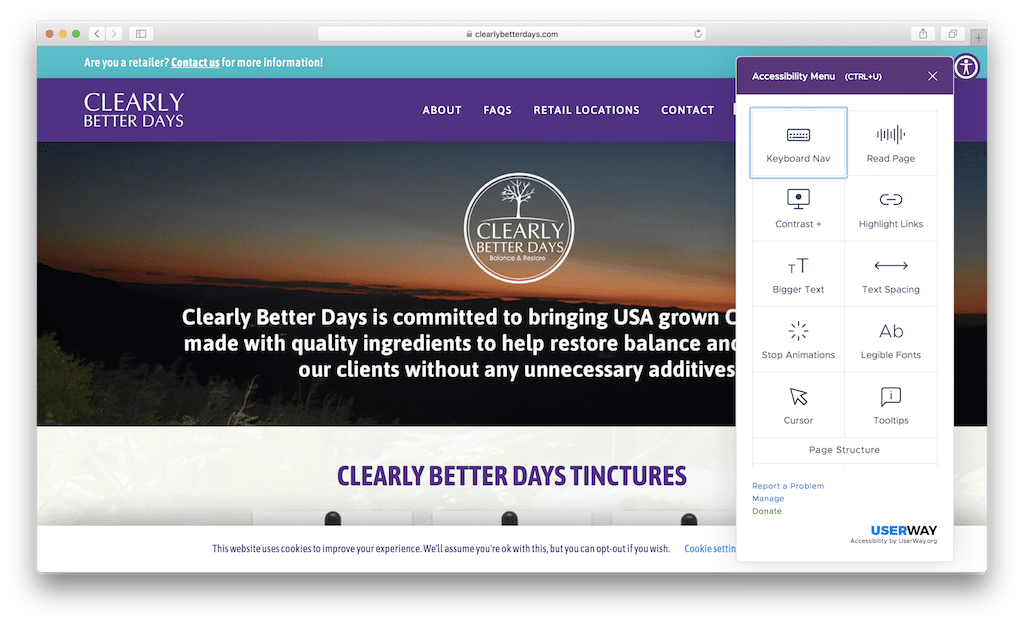 Clearly Better Days CDB Oil Website Accessibility