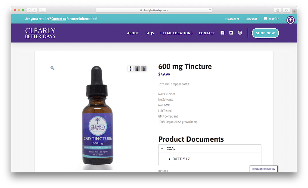 Clearly Better Days Website now has COAs as downloadable docs on CBD product page